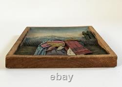 1930s 40s MEXICAN FOLK ART CARVED RELIEF WOOD CAMPESINO FAMILY WALL PLAQUE PANEL