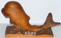 1936 Folk Art Carved Wood Whale-Dolphin w Lips by Howard Smith Early Americana