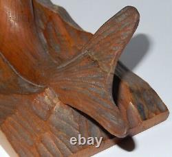 1936 Folk Art Carved Wood Whale-Dolphin w Lips by Howard Smith Early Americana