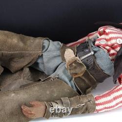 1940's Texas Folk Art Black American Cowboy Carved wood Figure with Leather chap