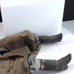 1940's Texas Folk Art Black American Cowboy Carved wood Figure with Leather chap