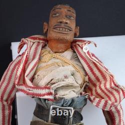 1940's Texas Folk Art Black American Cowboy Carved wood Figure with Leather chap
