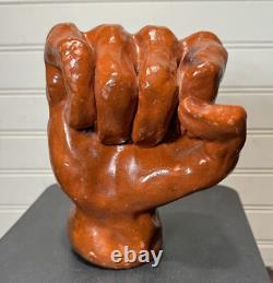 1960's Folk Art Hand Fist Sculpture Carved Symbol Power Strength