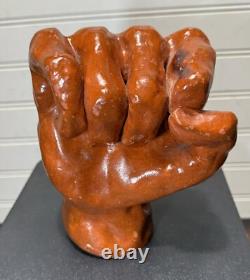 1960's Folk Art Hand Fist Sculpture Carved Symbol Power Strength