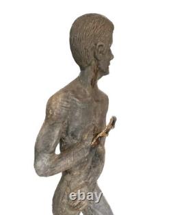 1960s Flag Holder Wood Statue Carved Rare Americana Folk-art