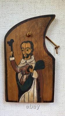 1971 Edmund L Navrot St Peter Hand Carved Painted Wood Folk Art Santa Fe Signed