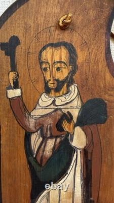 1971 Edmund L Navrot St Peter Hand Carved Painted Wood Folk Art Santa Fe Signed