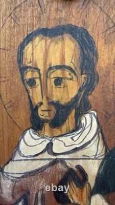 1971 Edmund L Navrot St Peter Hand Carved Painted Wood Folk Art Santa Fe Signed