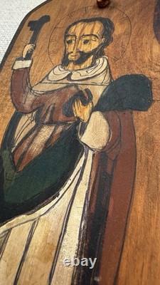 1971 Edmund L Navrot St Peter Hand Carved Painted Wood Folk Art Santa Fe Signed