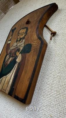 1971 Edmund L Navrot St Peter Hand Carved Painted Wood Folk Art Santa Fe Signed