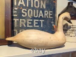 1980s Signed Whistling Swan Duck Decoy Folk Art Americana Carving