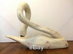 1980s Vtg 24 American FOLK ART WOODEN SWAN Sculpture SIGNED USA decoy