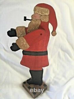 1983 Nancy Thomas Hand Carved Painted Wood Folk Art Santa Claus Christmas