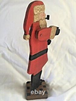 1983 Nancy Thomas Hand Carved Painted Wood Folk Art Santa Claus Christmas