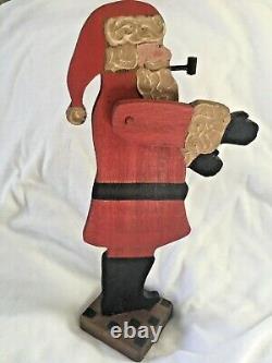 1983 Nancy Thomas Hand Carved Painted Wood Folk Art Santa Claus Christmas