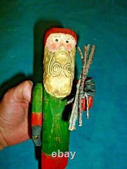 1985 Nancy Thomas Hand Carved Painted Wood Folk Art Santa Claus Christmas