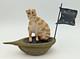 1987 Hand Carved American Folk Art Cat In Boat With Flag By Paige & Larry Koosed
