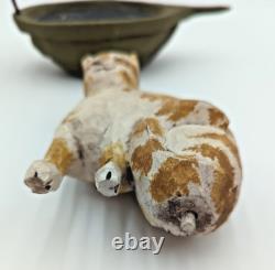 1987 Hand Carved American Folk Art Cat in Boat with Flag by Paige & Larry Koosed