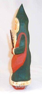1988 Hand Carved Painted Wood Folk Art Santa Clause or Belsnickel By J Bastian