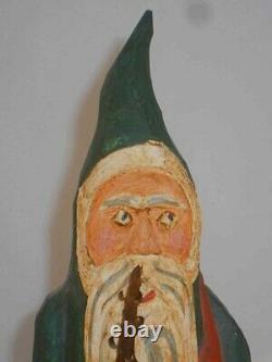 1988 Hand Carved Painted Wood Folk Art Santa Clause or Belsnickel By J Bastian