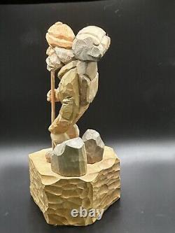 1991 Hand Carved Wood Hiker Woodsman Figurine Folk Art Signed by Artist 9.5 T