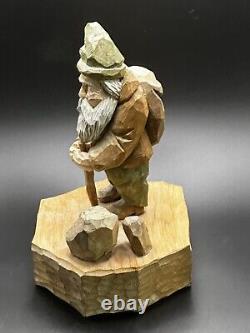 1993 Hand Carved Wood Hiker Woodsman Figurine Folk Art Signed by Artist 8 T