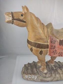 19 Long Folk Art Hand-Carved Wooden Painted Smiley Horse