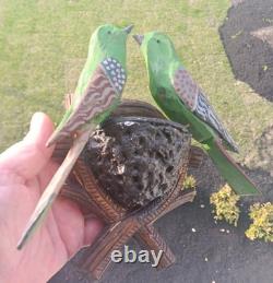 19t C. Folk Art PA. German Hand Carved Birds In Nest WithPatriotic Colors Amazing