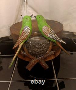 19t C. Folk Art PA. German Hand Carved Birds In Nest WithPatriotic Colors Amazing