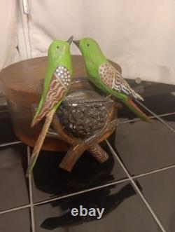 19t C. Folk Art PA. German Hand Carved Birds In Nest WithPatriotic Colors Amazing