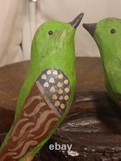 19t C. Folk Art PA. German Hand Carved Birds In Nest WithPatriotic Colors Amazing