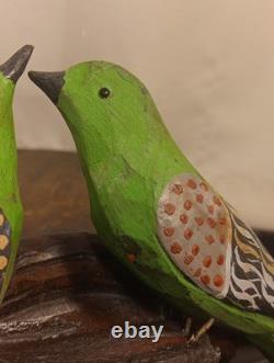 19t C. Folk Art PA. German Hand Carved Birds In Nest WithPatriotic Colors Amazing