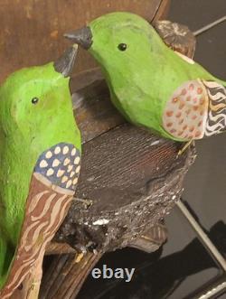 19t C. Folk Art PA. German Hand Carved Birds In Nest WithPatriotic Colors Amazing