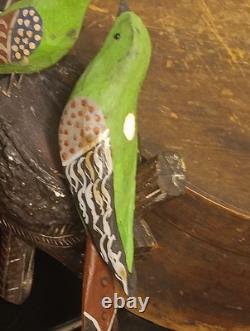 19t C. Folk Art PA. German Hand Carved Birds In Nest WithPatriotic Colors Amazing