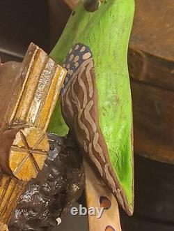 19t C. Folk Art PA. German Hand Carved Birds In Nest WithPatriotic Colors Amazing