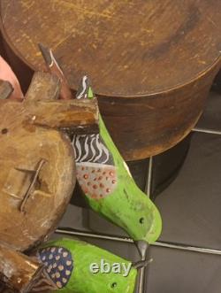 19t C. Folk Art PA. German Hand Carved Birds In Nest WithPatriotic Colors Amazing