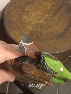 19t C. Folk Art PA. German Hand Carved Birds In Nest WithPatriotic Colors Amazing
