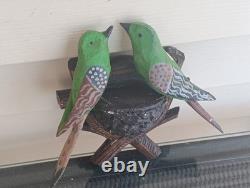 19t C. Folk Art PA. German Hand Carved Birds In Nest WithPatriotic Colors Amazing