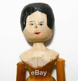 19th C American Antique Folk Art Hand Carved Painted Kinetic Hinged Wooden Doll