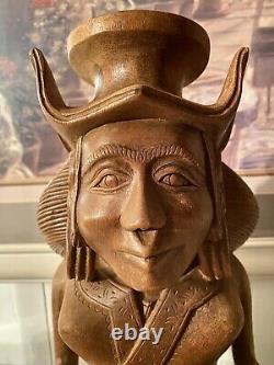 19th-C Folk Art Wood Carving Carved Renaissance Jester Natural Patina 14