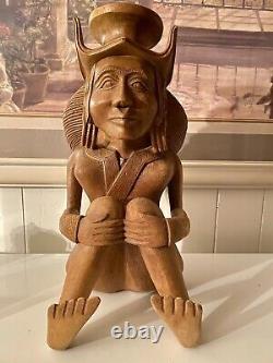 19th-C Folk Art Wood Carving Carved Renaissance Jester Natural Patina 14