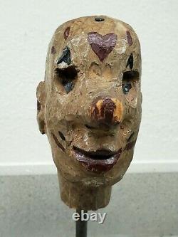 19th Century Folk Art Carved and Painted Puppet Head