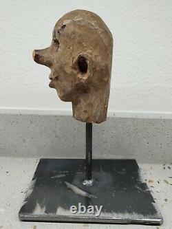 19th Century Folk Art Carved and Painted Puppet Head