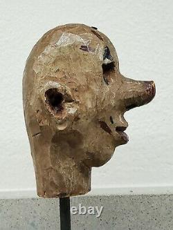 19th Century Folk Art Carved and Painted Puppet Head