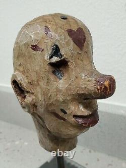 19th Century Folk Art Carved and Painted Puppet Head