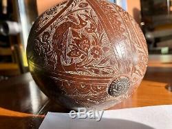 19th Century Folk Art Sailors Carved coconut, Sterling Accents, Fraternal Flags