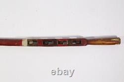 19th c. American Folk Art Painted Whimsy Cane With Carved Ball Details