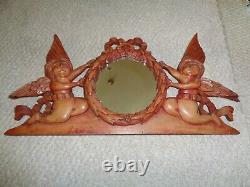 19th century American original folk art hand carved angel cherub wall mirror RAR