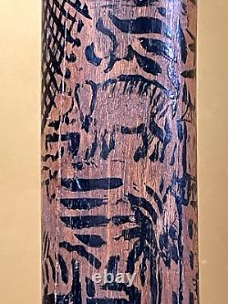 19th, century FOLK ART Hand CARVED CRANE & SNAKE WOOD CANE Painted Story Pic