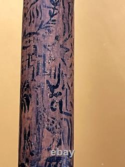 19th, century FOLK ART Hand CARVED CRANE & SNAKE WOOD CANE Painted Story Pic